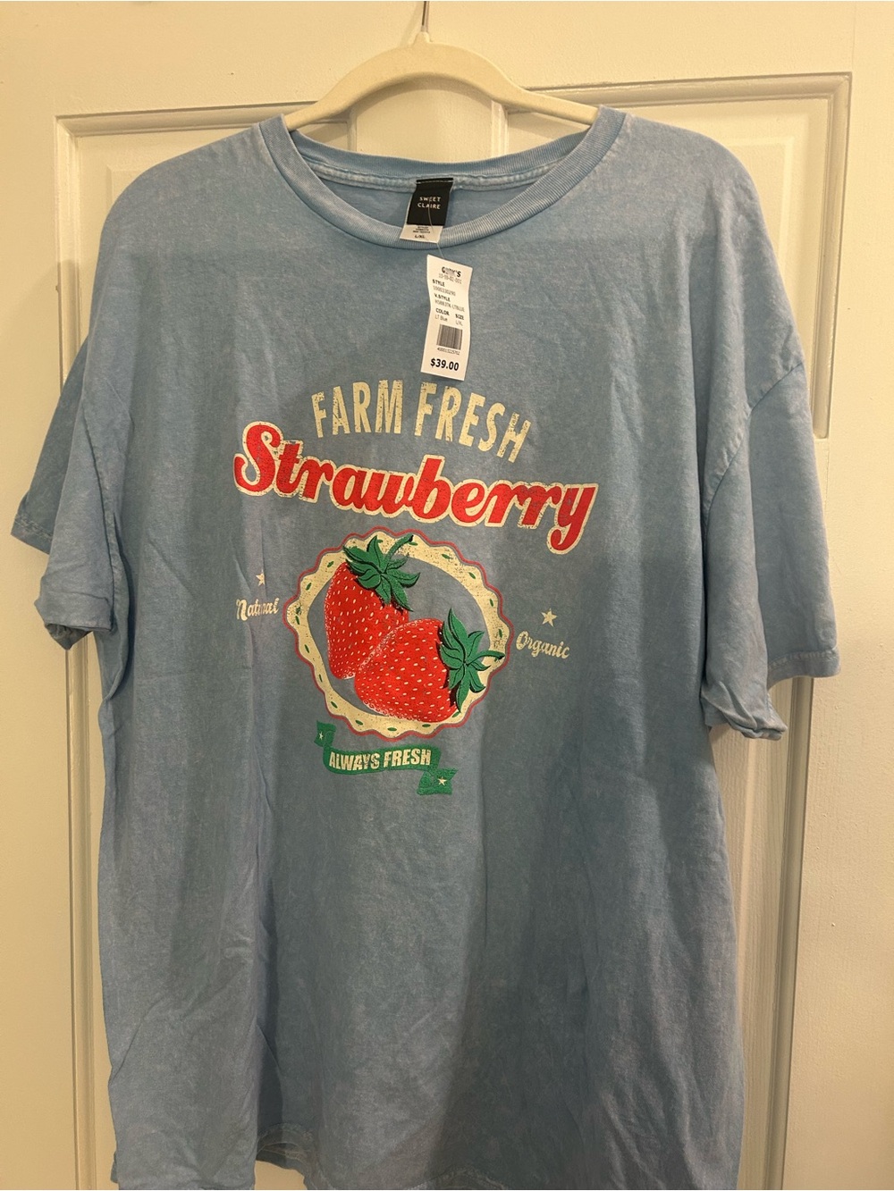 Sweet Claire Light Blue 'Farm Fresh Strawberry' Graphic Tee
